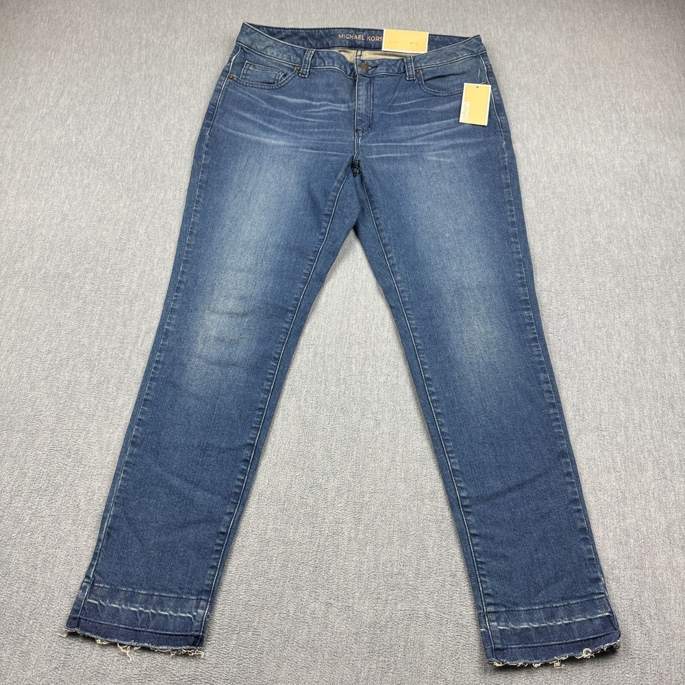 Michael Kors Jeans Women 8 Blue Izzy Skinny Raw Release Fray Hem Denim Pants NWT